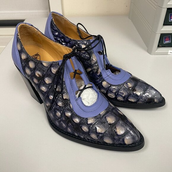 💜🖤 *NEW* Fluevog 2017 Entrance ROOM 112 Booties! Blue/Blue Dragon size 9.5
